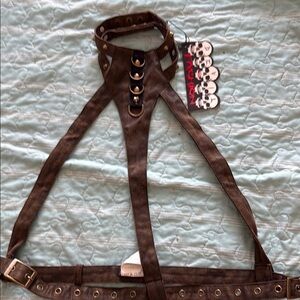 Brown Leather Belt with Adjustable Straps and Metal Hardware